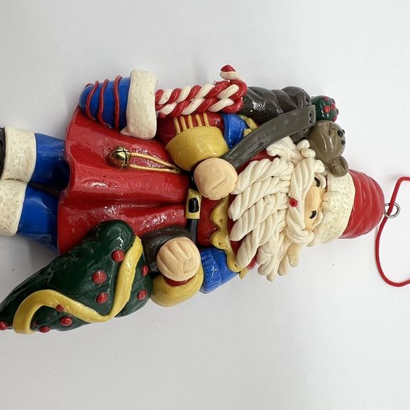 Vintage Santa Claus Christmas Ornament Glazed Clay Dough 5.5” Handmade Detailed - Picture 8 of 12